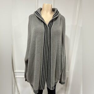 Ecote Gray Striped Oversized Hooded Open Cardigan Size Medium